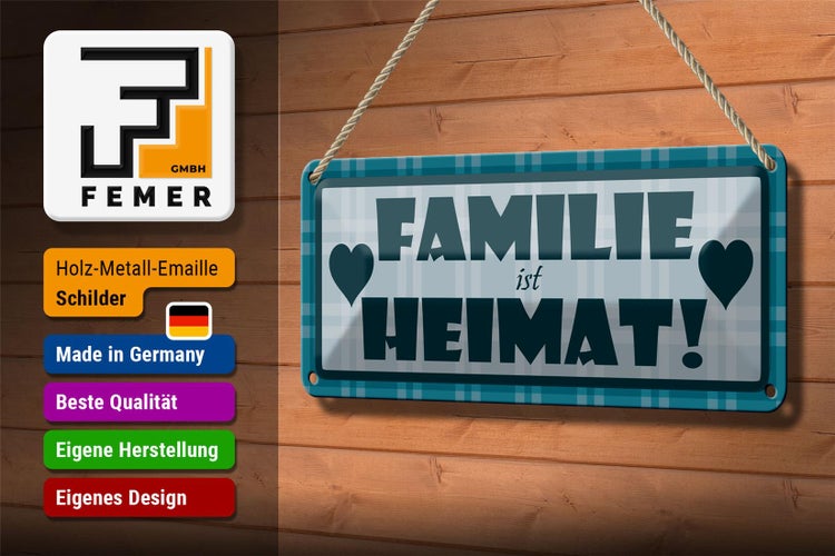 Blechschild Spruch 27x10cm Familie ist Heimat Dekoration