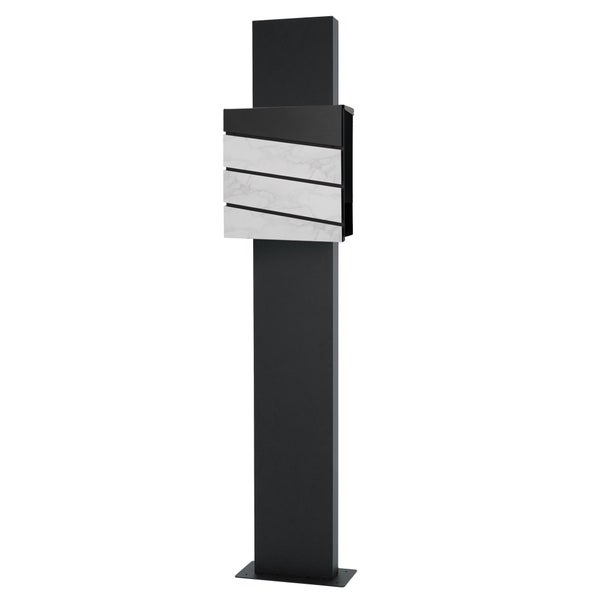 ECD Germany Standbriefkasten mit Zeitungsfach, Briefkasten Standfuß freistehend, Briefkastenständer Anthrazit 170 cm aus Edelstahl pulverbeschichtet, Postkasten Stahl Anthrazit-Weiß Marmoroptik