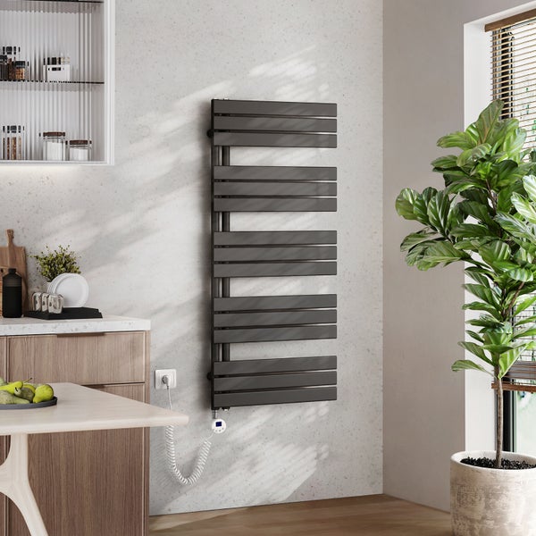EMKE Elektrischer Design- Paneelheizkörper mit Thermostat und Timer für Handtuchwärmer, seitlich offen, Vertikal, 800 Watt, 60 cm x 132 cm, Anthrazit