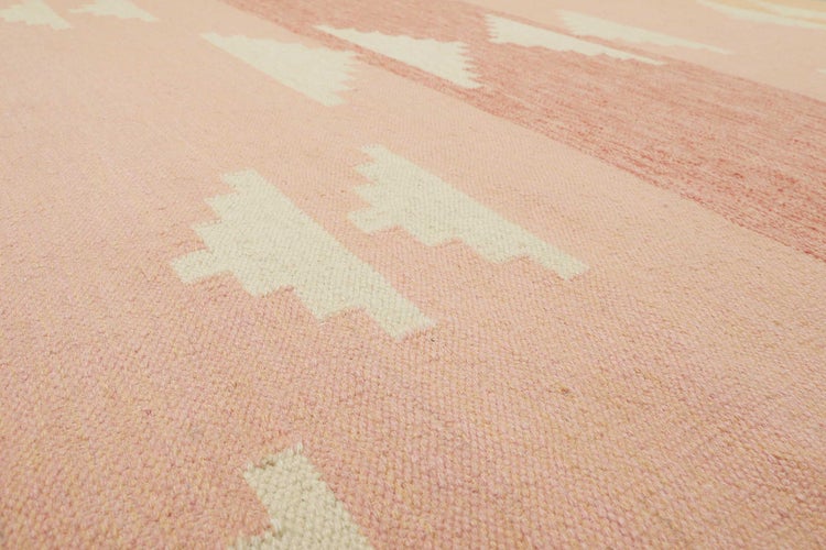 Kelim Teppich Rosa meliert aus Wolle Soleil Green Looop 80x300 cm