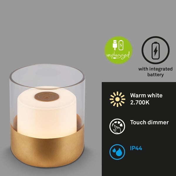Battery LED table lamp, with glass, gold, 1xLED/2W