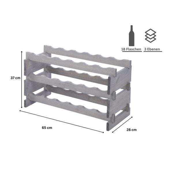 Weinregal VINOTECA FLEX PRO HxBxT 37x65x28cm 18 Flaschen auf 3 Fbenen Massives Kiefernholz Grau