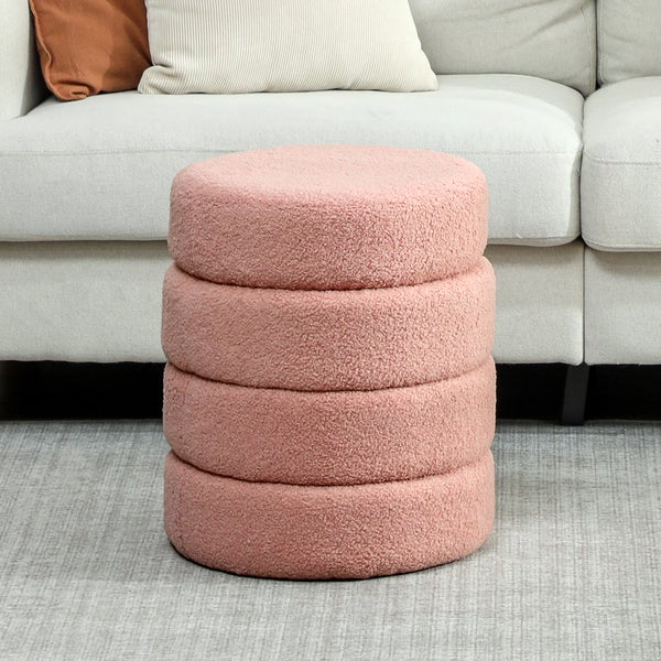Rosa Pouf aus Stoff mit geripptem Design