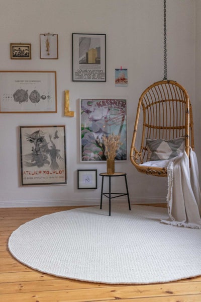 Kelim Teppich Rund Creme Weiß aus Jute & Wolle Toulouse  Green Looop 200 cm rund
