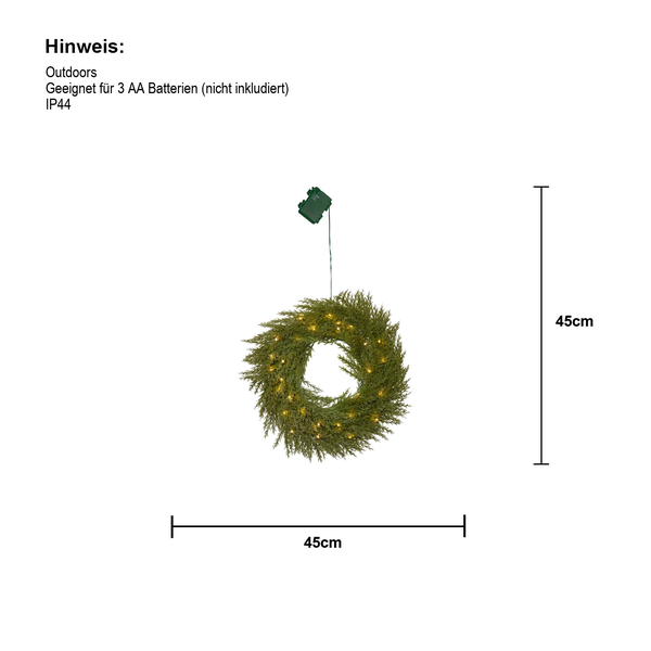Dekorativer Türkranz mit Beleuchtung, Durchmesser 45 cm, geeignet für den Außenbereich