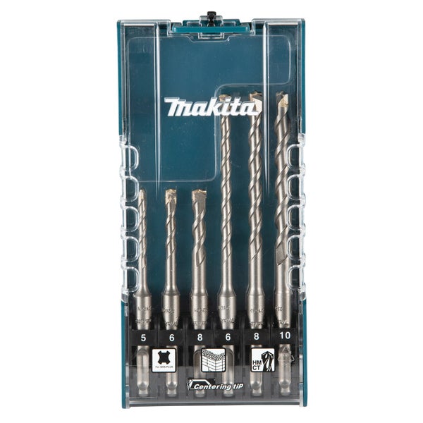 Makita Logo, Set mit Betonbohrern mit Durchmessern von 5 mm, 6 mm, 8 mm und 10 mm in transparenter Verpackung