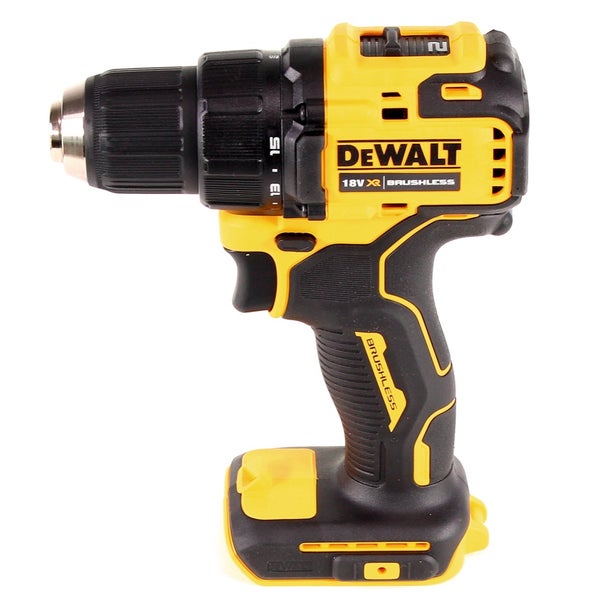 DeWALT Akku-Bohrschrauber 18 Volt XR bürstenlos, gelb und schwarz, ergonomischer Griff, Schnellspannbohrfutter.