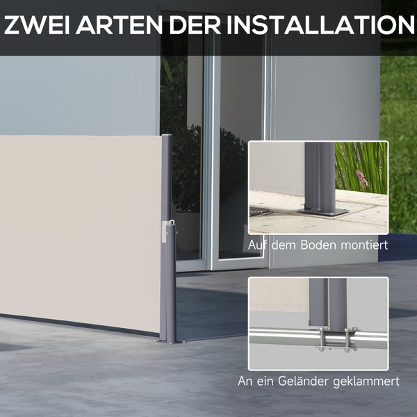 Abbildung der Maße für eine ausziehbare Seitenmarkise