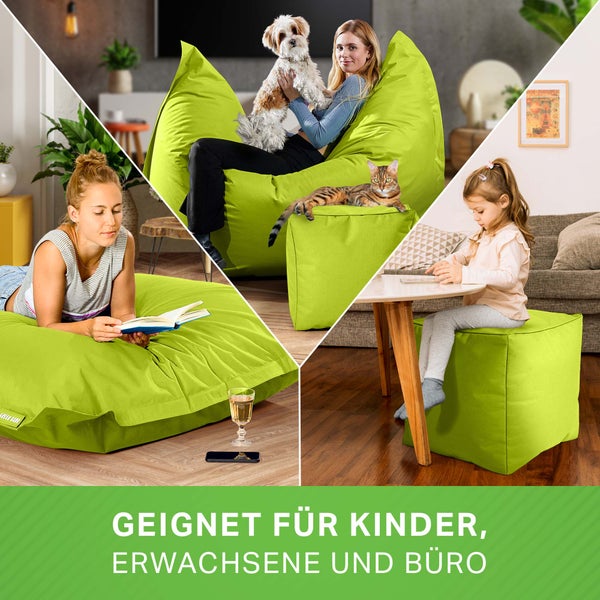 Green Bean 2er Set XXL Sitzsack inkl. Pouf fertig befüllt mit EPS-Perlen - Riesensitzsack 140x180 Lounge Sitz-Kissen Bean-Bag Chair  - Hellgrün