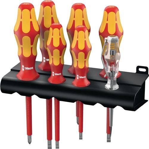 Wera 7tlg. 160 i/7 Rack Schraubendrehersatz Kraftform Plus Serie 100 + Spannungsprüfer + Rack - 006147
