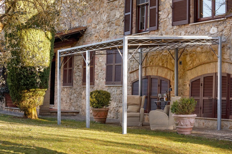 Pergola ELEO Sicilia 3 x 4 m feuerverzinkt | mit Sonnensegel ecru