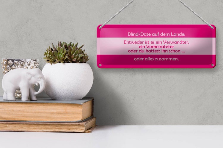 Blechschild Spruch 27x10cm Blind Date auf dem Lande Dekoration