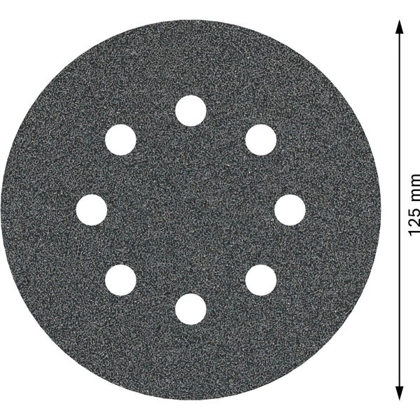 Schleifscheibe mit 125 Millimeter Durchmesser und Löchern für die Staubabsaugung