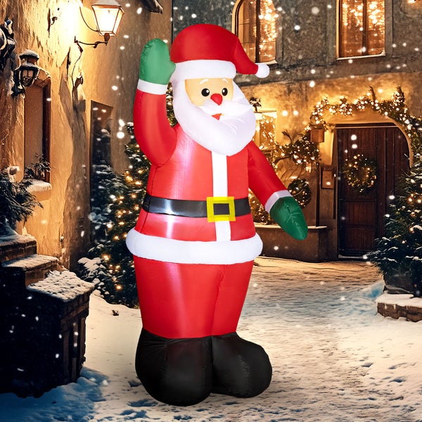 Outsunny Aufblasbar Weihnachtsdeko, 1,84 m Weihnachtsmann mit LED-Beleuchtung, Gartendeko, Selbstaufblasende Weihnachtsbeleuchtung für Innen- und Außenbereich