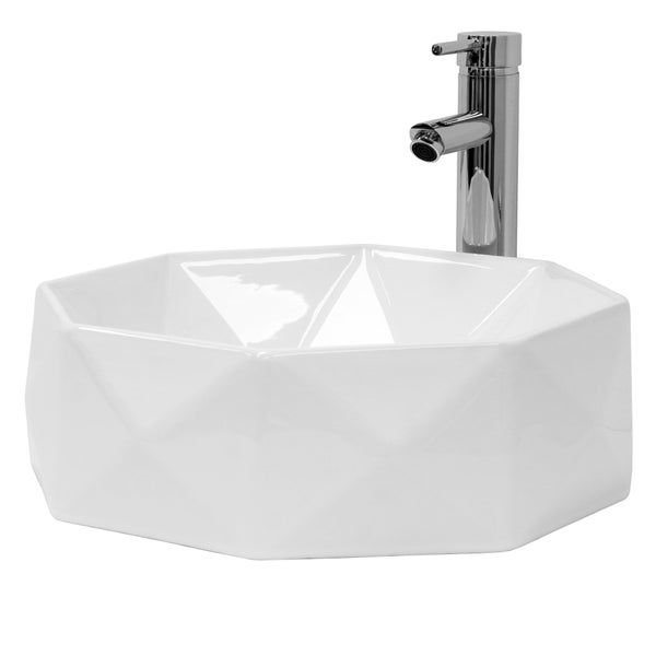 ML-Design Waschbecken aus Keramik in Weiß glänzend, Ø 42x13,5 cm, Diamant Design, Runde Aufsatzwaschbecken, Moderne Waschtisch, Waschschale Waschplatz Handwaschbecken, für das Badezimmer und Gäste-WC