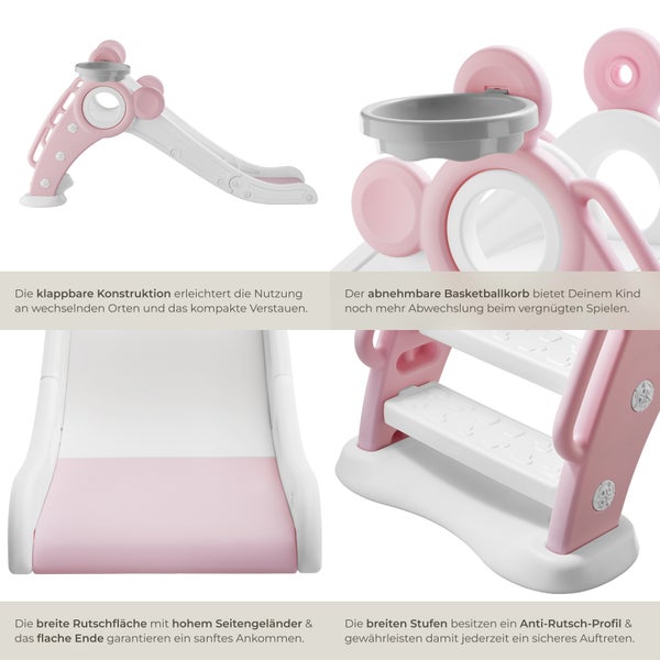 Kinderrutsche tectake Joy Belastbarkeit 50 kg, 128 x 66,5 x 67,5 cm ab 2 Jahren pink
