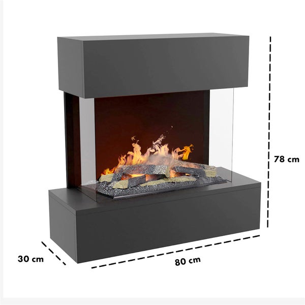 GLOW FIRE Elektrokamin 'Hölderlin'| Wasserdampf Kamin mit OMC 600 inkl. Holz in schwarz als Wandkamin| HxBxT: 88x80x30 cm