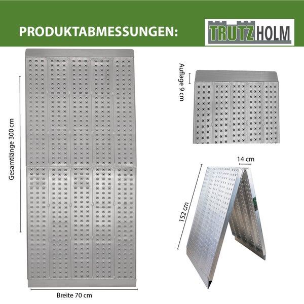 TRUTZHOLM Auffahrrampe extrabreit 300 cm klappbar Alu 400 Kg 70 cm Rampe Verladerampe Eventrampe