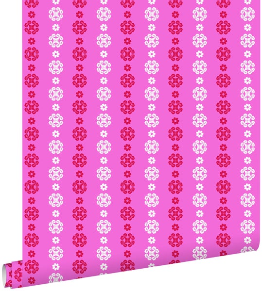 ESTAhome Tapete Spitzemotiv Rosa und Rot - 53 cm x 10.05 m - 136827