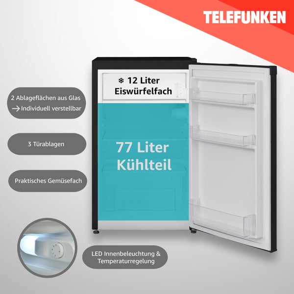 Telefunken Kühlschrank mit Gefrierfach (nur für Eiswürfel) 89 Liter Nutzinhalt Freistehend CF-33-101-B2 schwarz