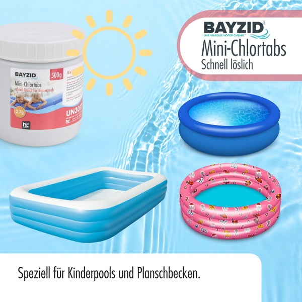 Bayzid Mini-Chlortabletten für Kinderpools, 500 Gramm Dose mit Tabletten