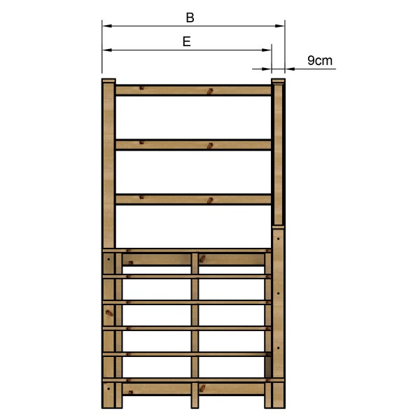 Abbildung eines Holzregals mit Maßangaben
