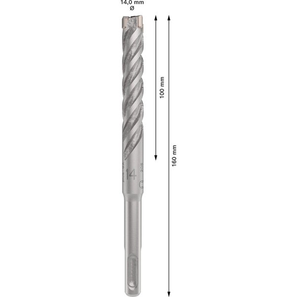 Hammerbohrer mit einer Länge von 160 Millimetern und einem Durchmesser von 14 Millimetern.