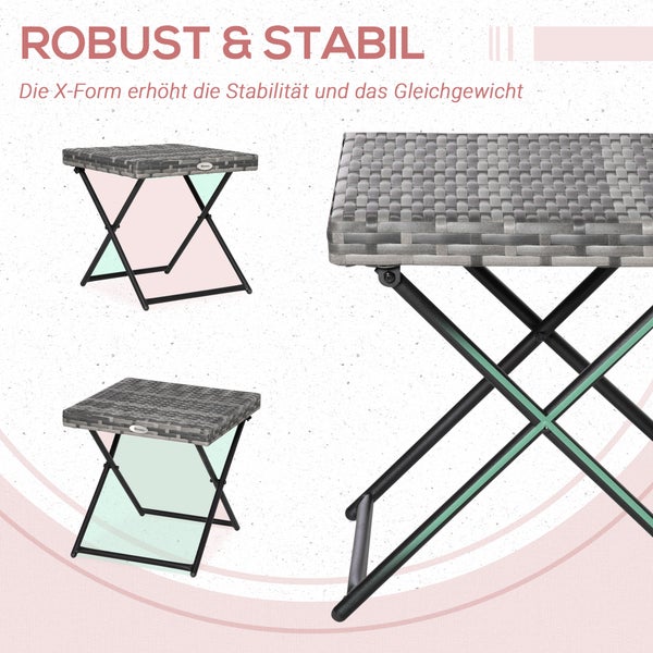 Outsunny Beistelltisch aus Polyrattan klappbar Kaffeetisch Couchtisch Tablett Balkontisch Gartentisch Sofatisch Teetisch Gartenmöbel Rattantisch für Garten Terrasse Balkon, 40x40x40cm Graul