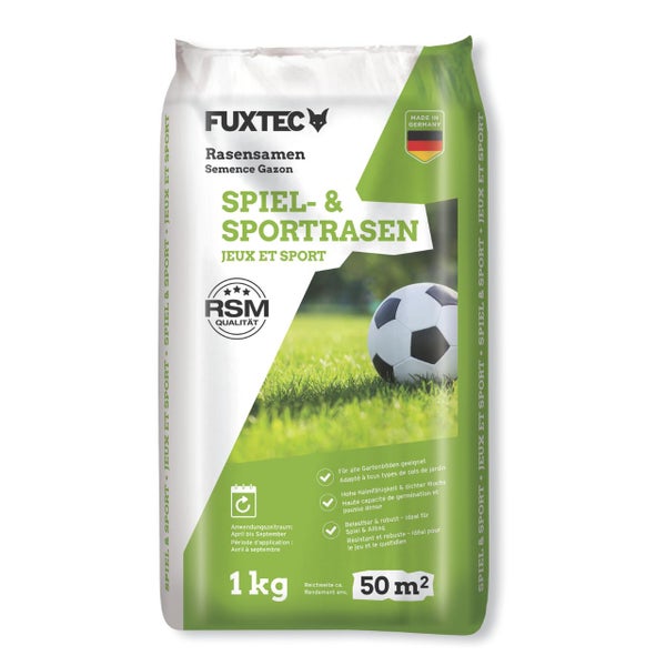 FUXTEC Rasensamen Spiel- und Sportrasen 1 Kilogramm für 50 Quadratmeter