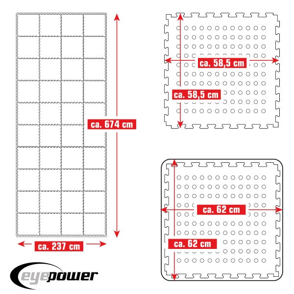 eyepower 16 m² Poolunterlage - 44 EVA Matten 62x62 - Outdoor Pool Unterlage - Unterlegmatten Set