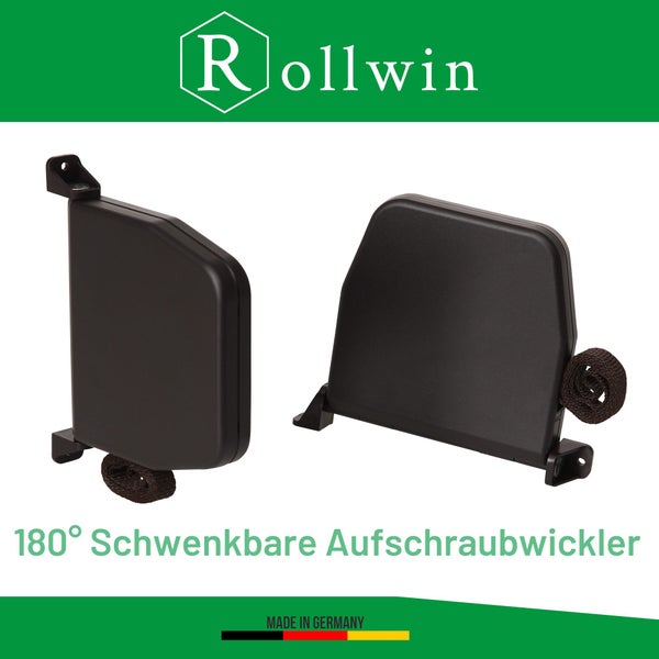 Rollwin Rolladen Gurtwickler Aufputz - aus Deutschland - 155mm Lochabstand Braun Mini Rollladen Aufwickler mit 5m Gurt 14mm Braun genoppt Mini Wickler aufklappbar inklusive Rolladengurt