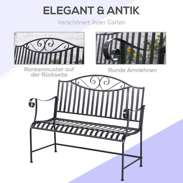 Outsunny Gartenbank, Parkbank 2-Sitzer, bis 220 kg belastbar, 115,5 x 54 x 96 cm, Metall, Grau