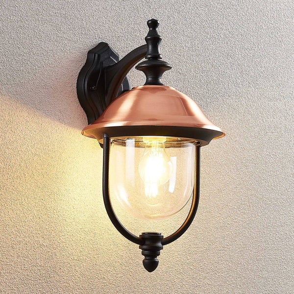 Lindby Wandleuchte außen (Laterne) Clint (spritzwassergeschützt (Retro, Vintage Antik) in Kupfer aus Aluminium (1 flammig E27) - Außenwandleuchten Wandlampe Led Außenlampe Outdoor für