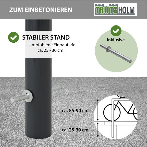 Fahrradanlehnbügel 115 x 76 cm Stahl pulverbeschichtet Ø 60 mm zum Einbetonieren Parker Anthrazit            Typ O