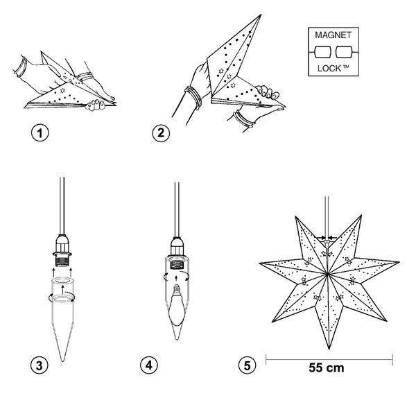 Anleitung zum Aufbau eines Sterns mit 55 Zentimeter Durchmesser und magnetischem Verschluss
