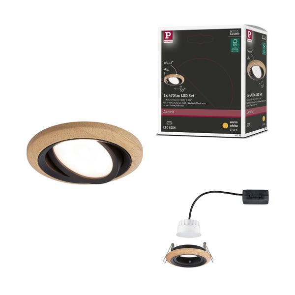 LED-Einbauleuchte Base mit flachem GU10-Reflektor für warmweißes Licht in einem hellen Wohnzimmer.