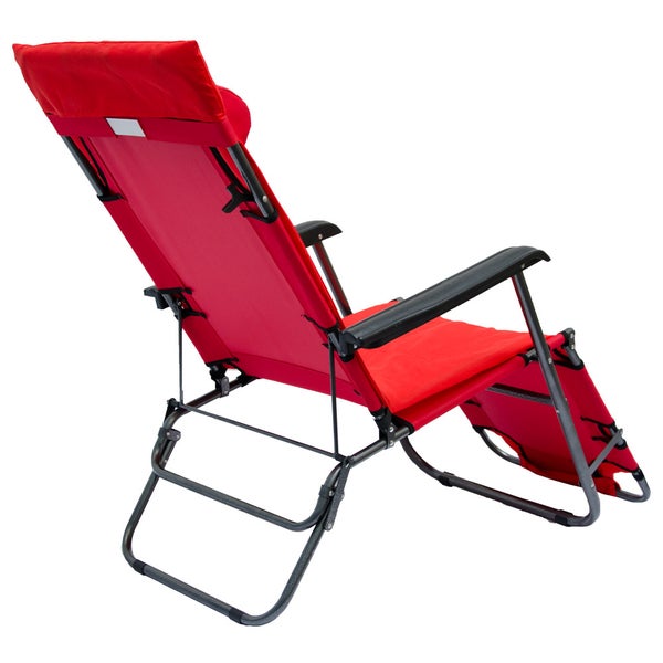 Roter Liegestuhl mit verstellbarer Rückenlehne und Fußstütze