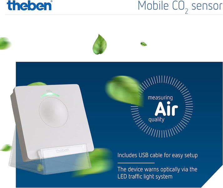 Theben 7169100 AMUN 716 transportabler CO2 Sensor I CO2 Luftgütemonitor I CO2 Melder I System für Überwachung der Luftqualität in Schule, Büro, Zuhause, KFZ