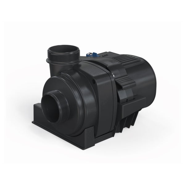 Poolpumpe aus schwarzem Kunststoff mit Gewindeanschlüssen.