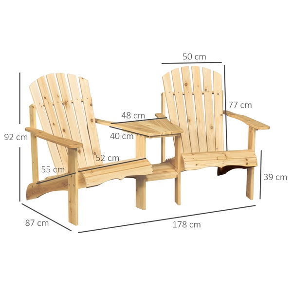 Doppel-Gartenstuhl aus Holz mit Tisch