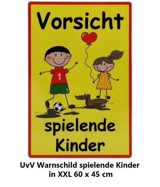 UvV Warnschild Vorsicht spielende Kinder 60 x 45 cm oder 30 x 20 cm reflektierend - hochwertiges Alu-Dibond Schild - Bedruckt mit reflektierender Folie - Gute Sichtbarkeit auch bei Dunkelheit / gelb 60x45 xxl
