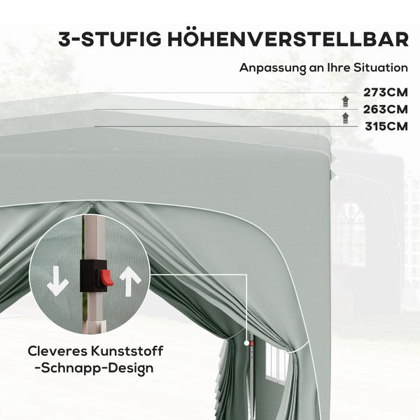 Outsunny Pavillon 3x3m, wasserabweisend Stabil Winterfest Pop-up Faltpavillon, UV Schutz 50+, Faltbar Partyzelt Gartenzelt mit 4 Seitenteilen Tasche Gartenpavillon für Camping Garten, Hellgrau