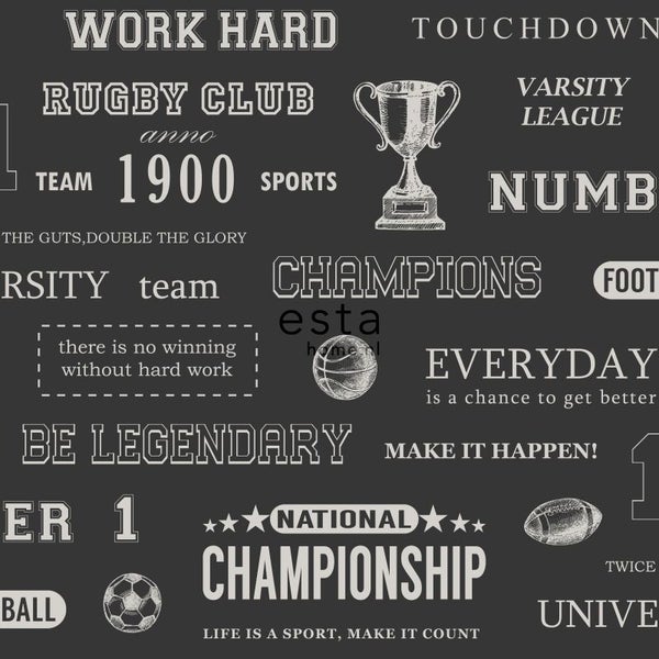 Sportmotive mit Schriftzügen auf dunklem Hintergrund