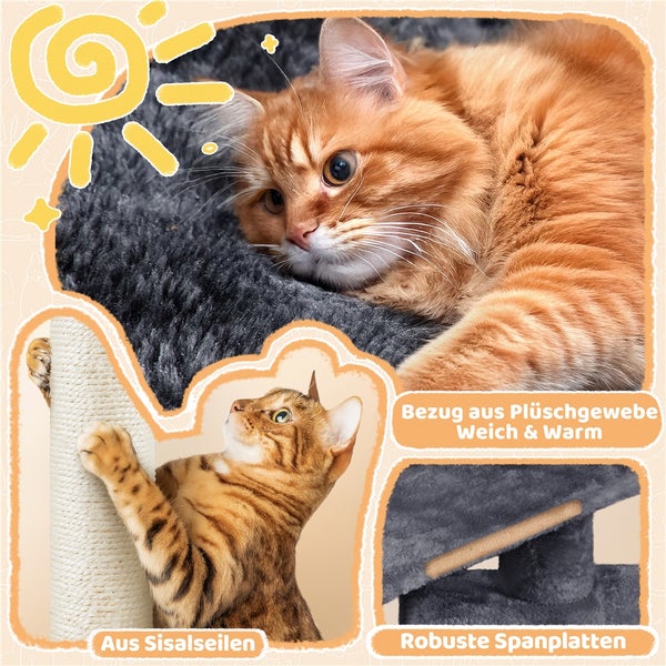 Katzenkratzbaum mit Sisalseilen, weichem Plüschbezug und robusten Spanplatten