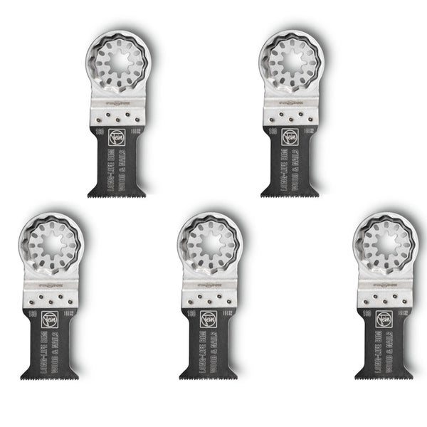 Fünf oszillierende Sägeblätter für Holz und Nägel