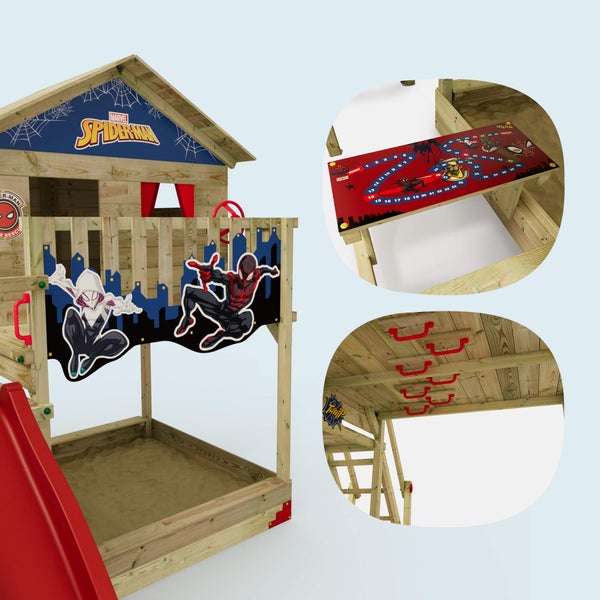 WICKEY Spielturm Marvel Spider-Man Saga mit Rutsche, Picknicktisch, Kletteranbau und Doppelschaukel