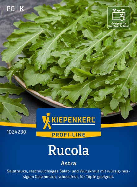 Saatgut Rucola Astra Kiepenkerl Profi Line für Hochbeet und Kübel geeignet.