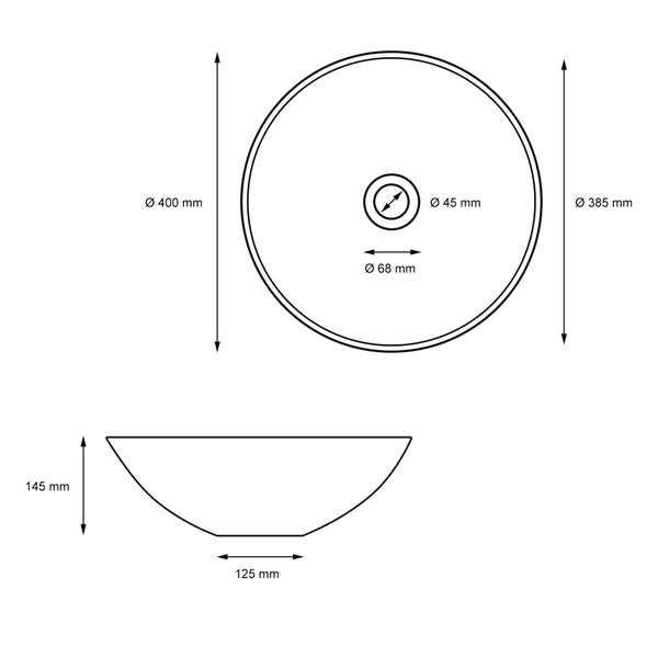 ML-Design Waschbecken Keramik Schwarz Matt Ø 40x14,5 cm Rund inkl. Ablaufgarnitur ohne Überlauf, Moderne Aufsatzwaschbecken Waschtisch Waschschale Waschplatz Handwaschbecken, für Badezimmer/Gäste-WC