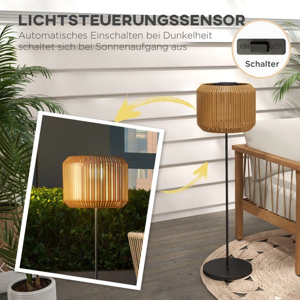 Outsunny Rattan Solarlampe, Wegleuchte mit Warmweißem Licht,  Lichtsensor, Ø26,5 x H177 cm, Stahl, Gelb