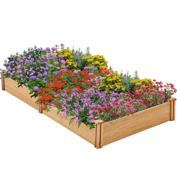 Hochbeet aus Holz bepflanzt mit verschiedenen Blumen